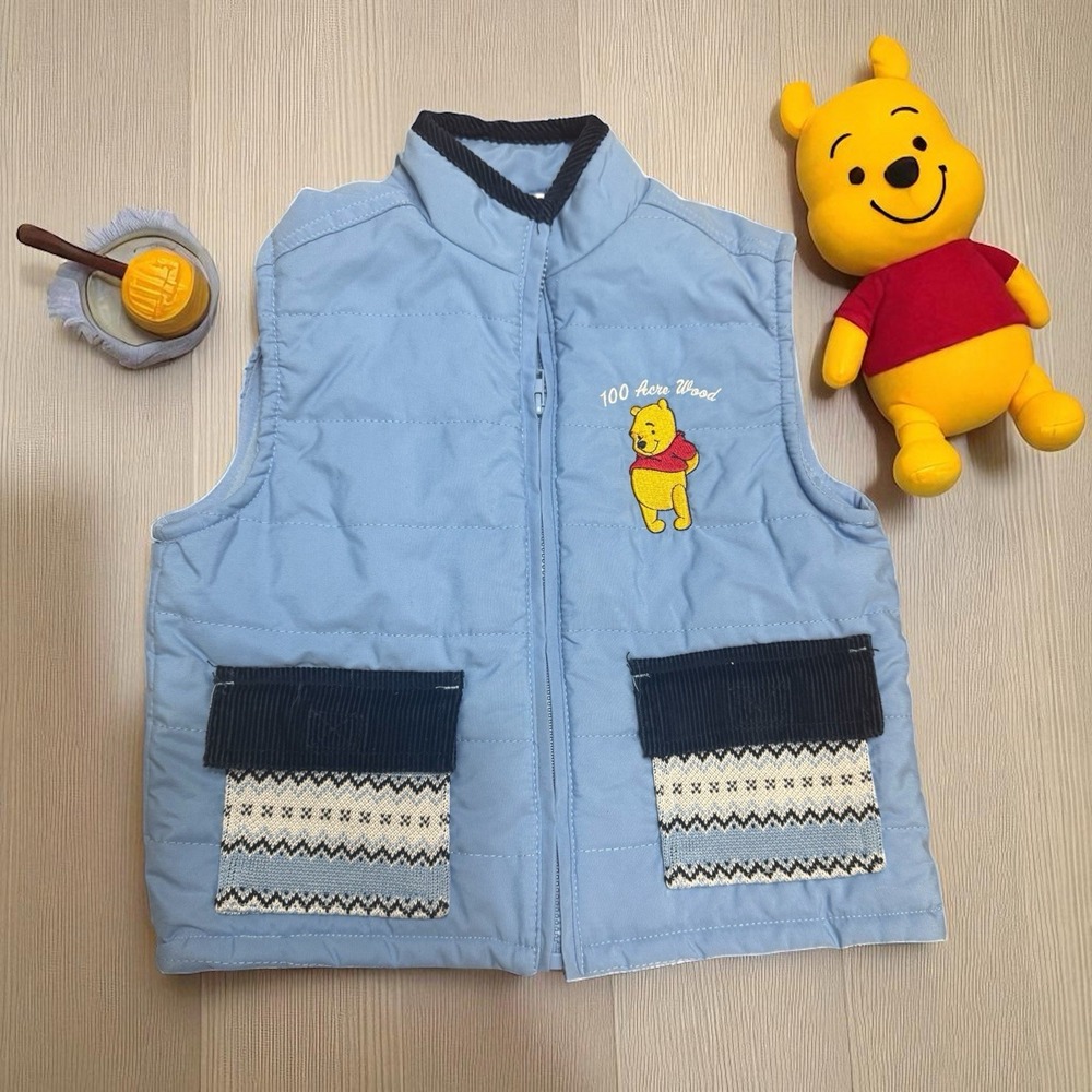 Winnie the Pooh Kid Vest Disney 100 Acre Wood Quilted Zip-Up Y2K Retro Style 2t